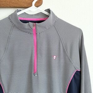 Peter Millar Perth Performance 1/4 Zip Sutton Bay Golf Striped Womens Medium